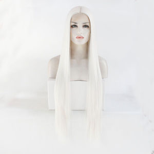 Long 30 Inch White Color Lace Front Wigs
